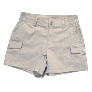 Eddie Bauer Size 4 Olive Shorts 2-Way Stretch Snap Close Side Cargo Pocket